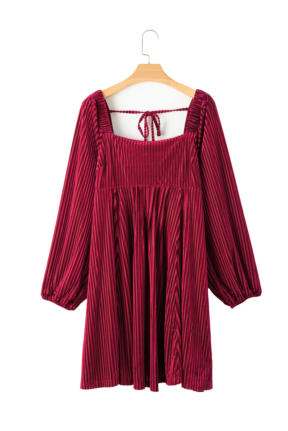 Pink Smocked Ribbed Velvet Babydoll Top