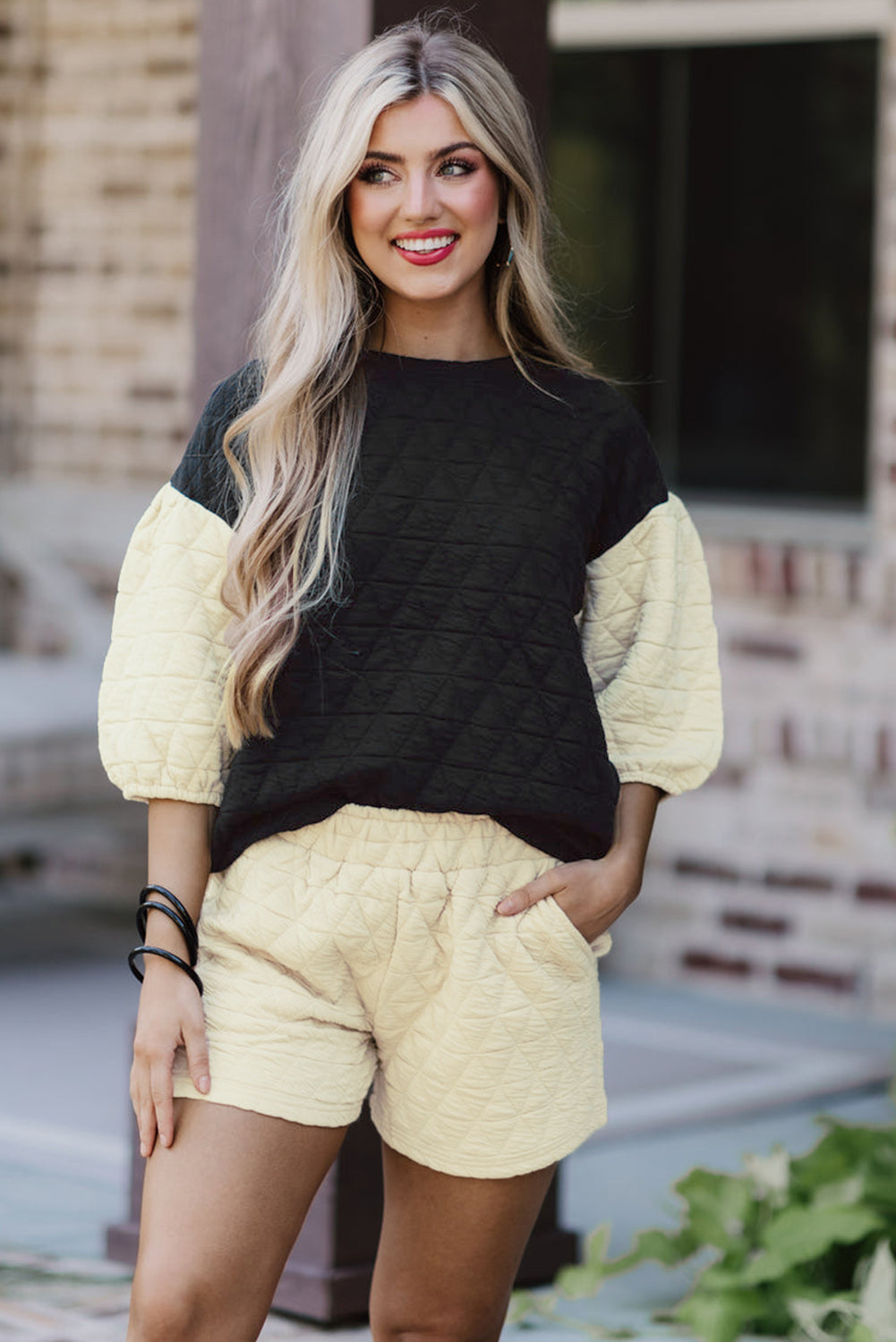 Coffee Solid Color Quilted Kangaroo Pocket Hoodie