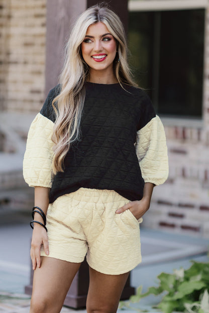 Coffee Solid Color Quilted Kangaroo Pocket Hoodie