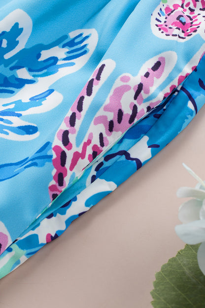 Purple Floral Print Pocketed Frill Sleeveless Romper