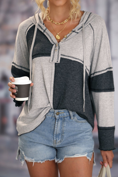 Leopard Print Exposed Seam Ribbed Patchwork Long Sleeve Top