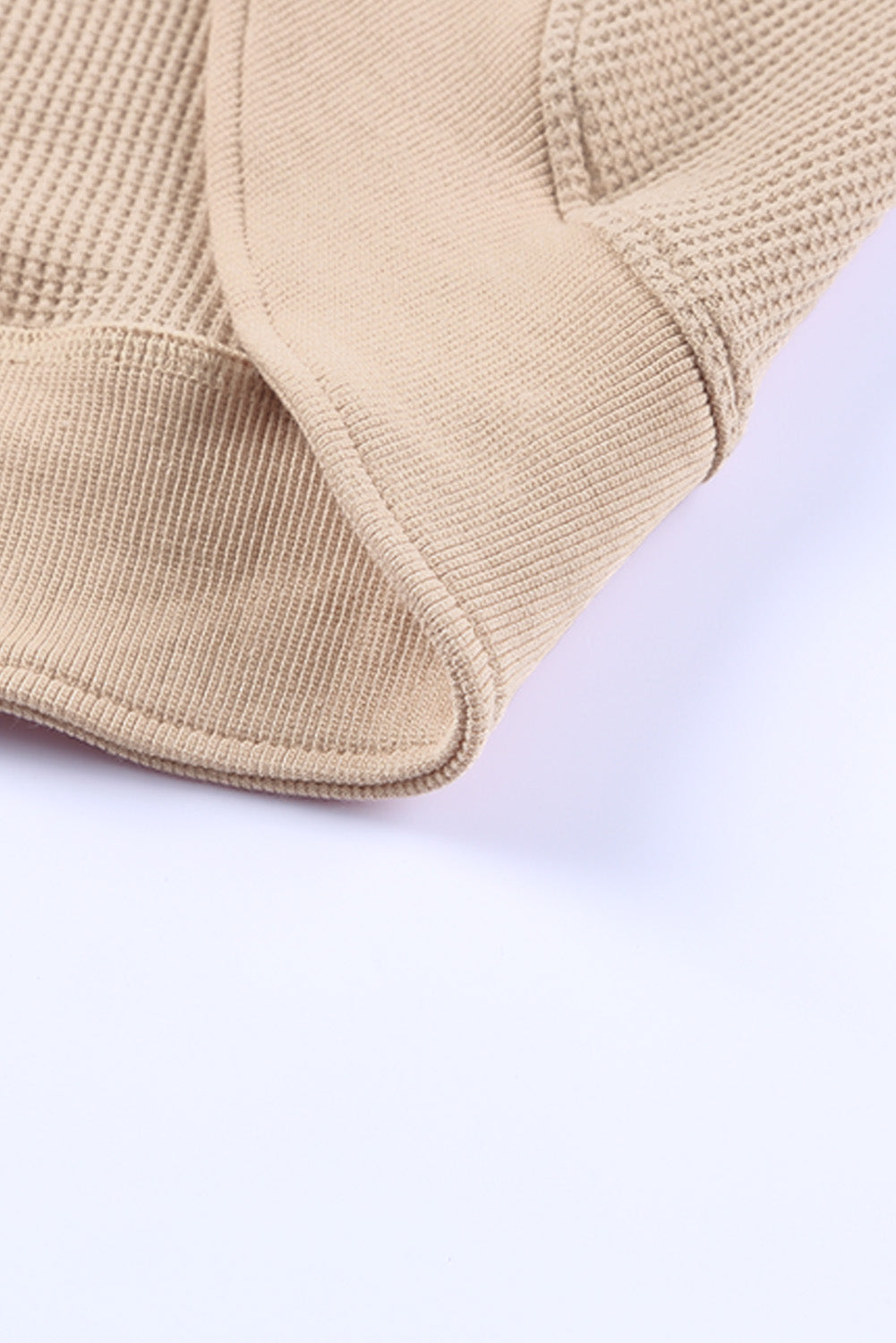 Pink Crew Neck Ribbed Trim Waffle Knit Top
