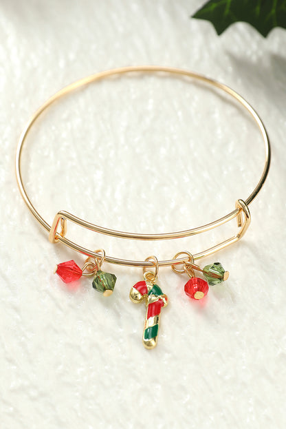 Green Christmas Tree Cane Beading Pendant Bracelet