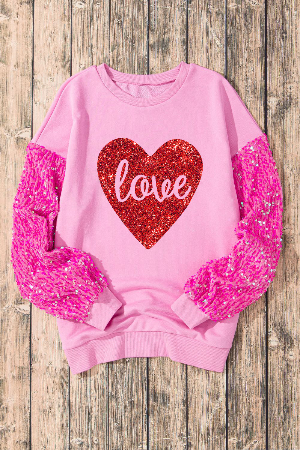 Pink Plus Size Sequin Sleeves Nutcracker Graphic Sweatshirt