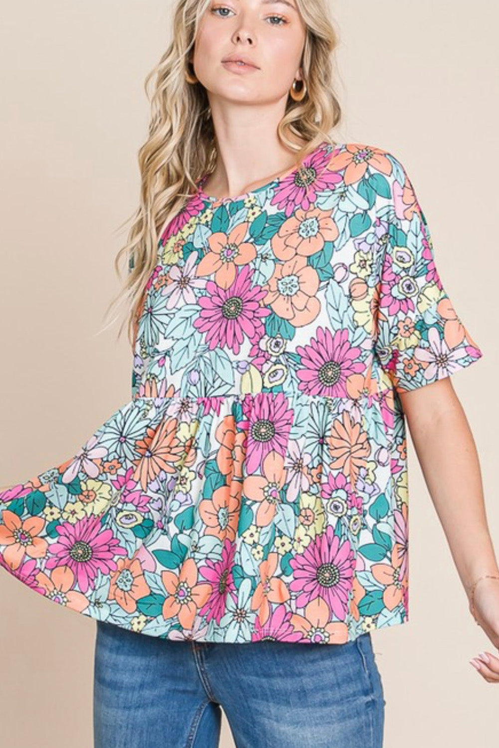 Multicolor Flower Print Pocketed Drawstring Waist Wide Leg Pants