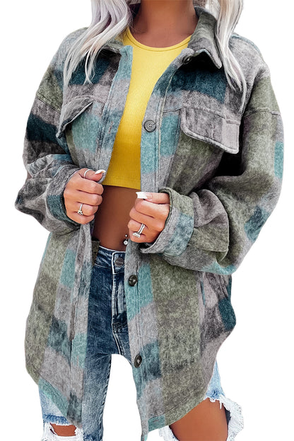 Multicolor Brushed Plaid Buttoned Pullover Oversized Hoodie