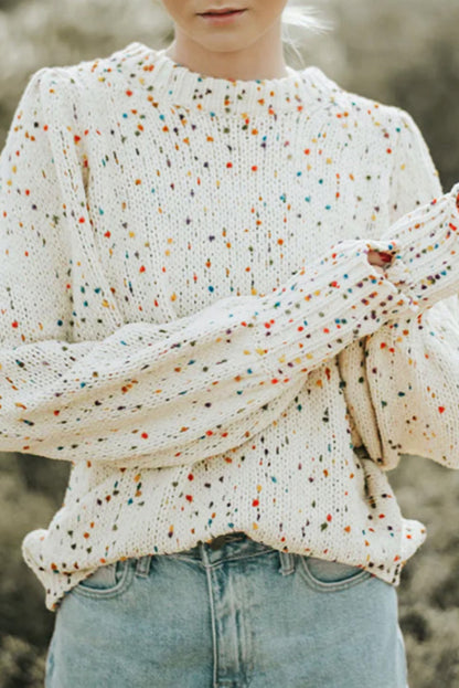 White Pilling Detail Patterned Sleeve Sweater