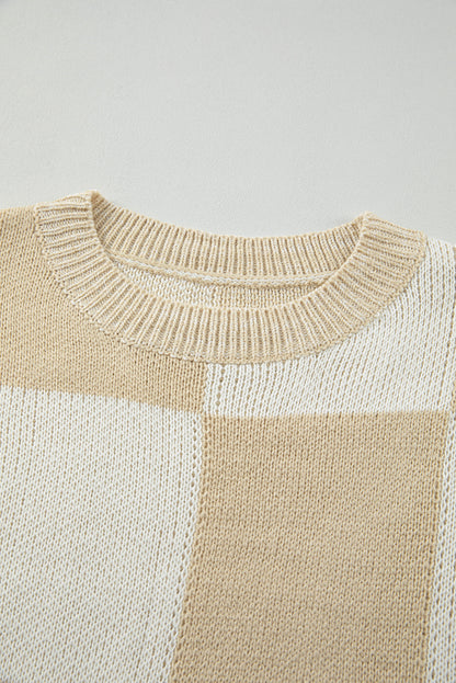 Medium Grey Checkered Print Drop Shoulder Sweater