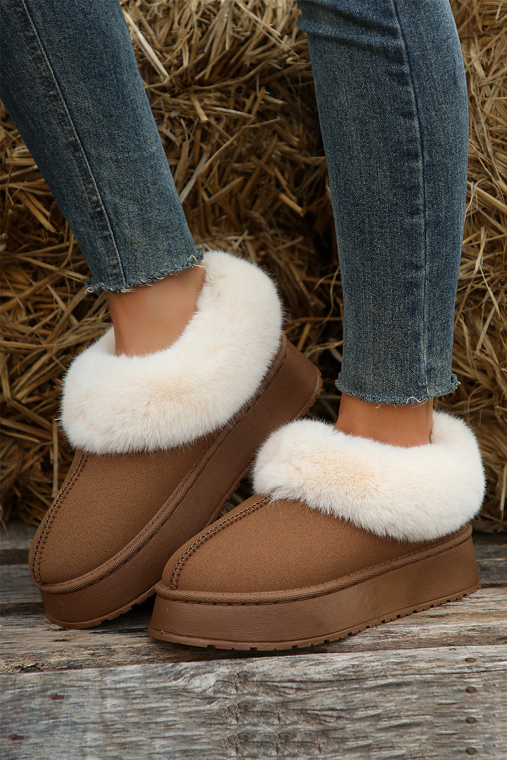 Chestnut Suede Contrast Print Plush Lined Snow Boots