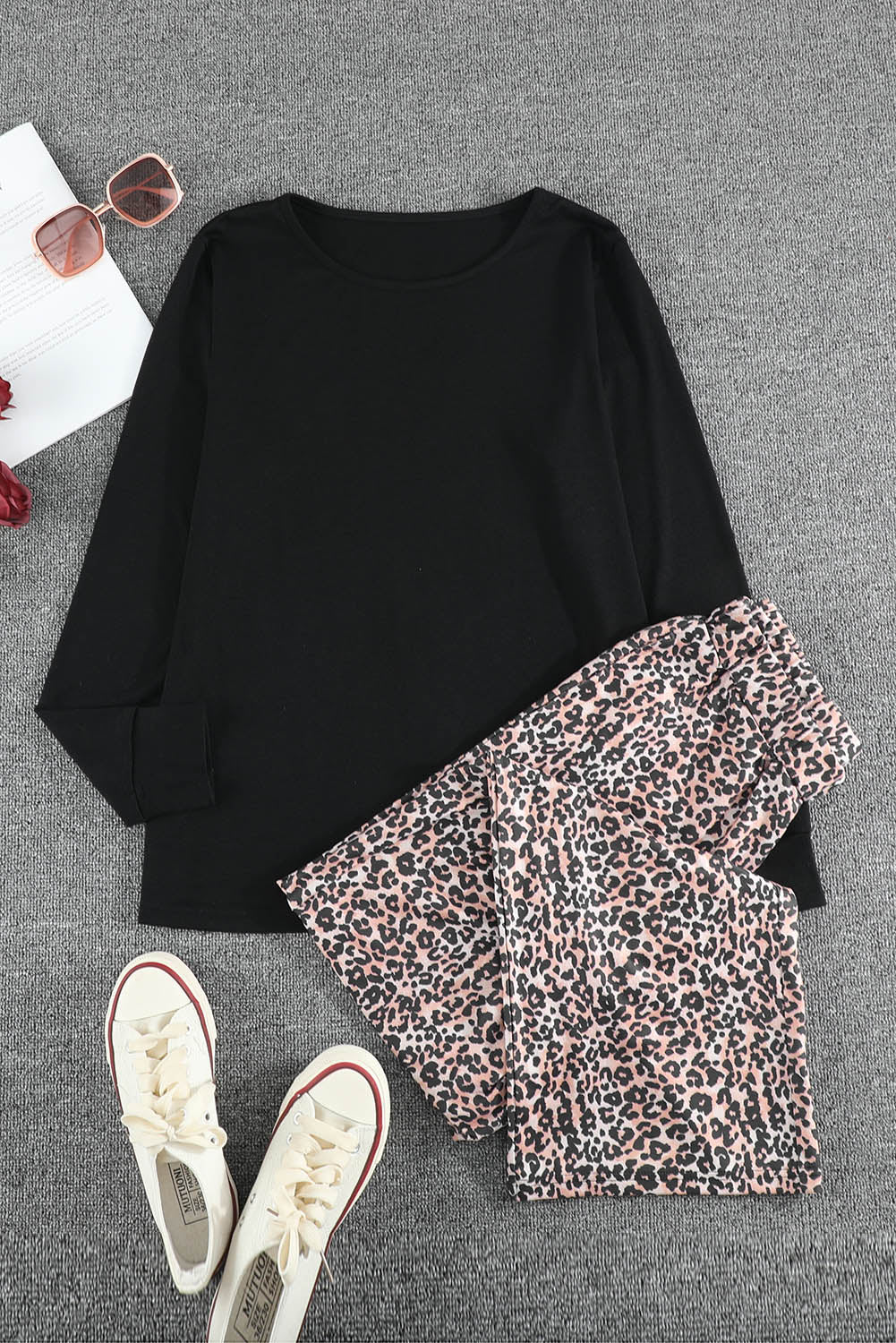 Leopard Christmas Santa Claus Leopard Print Two Piece Lounge Set