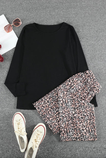 Leopard Christmas Santa Claus Leopard Print Two Piece Lounge Set