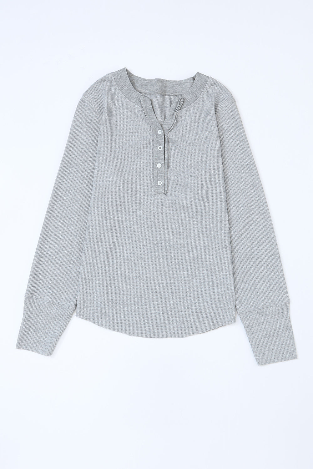 Black Trimmed Neckline Waffle Knit Henley Top