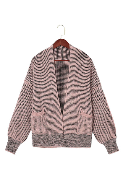 Gray Plaid Knitted Long Open Front Cardigan