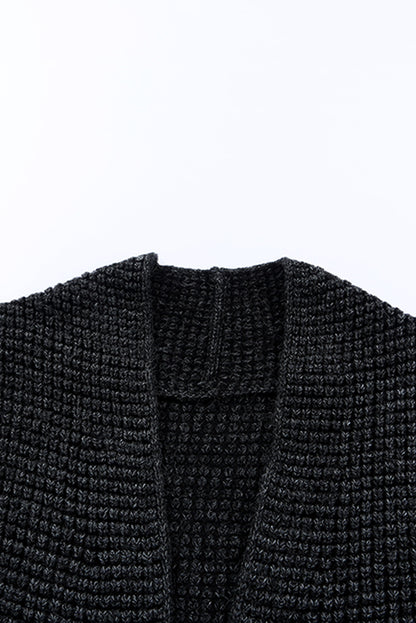 Gray Plaid Knitted Long Open Front Cardigan