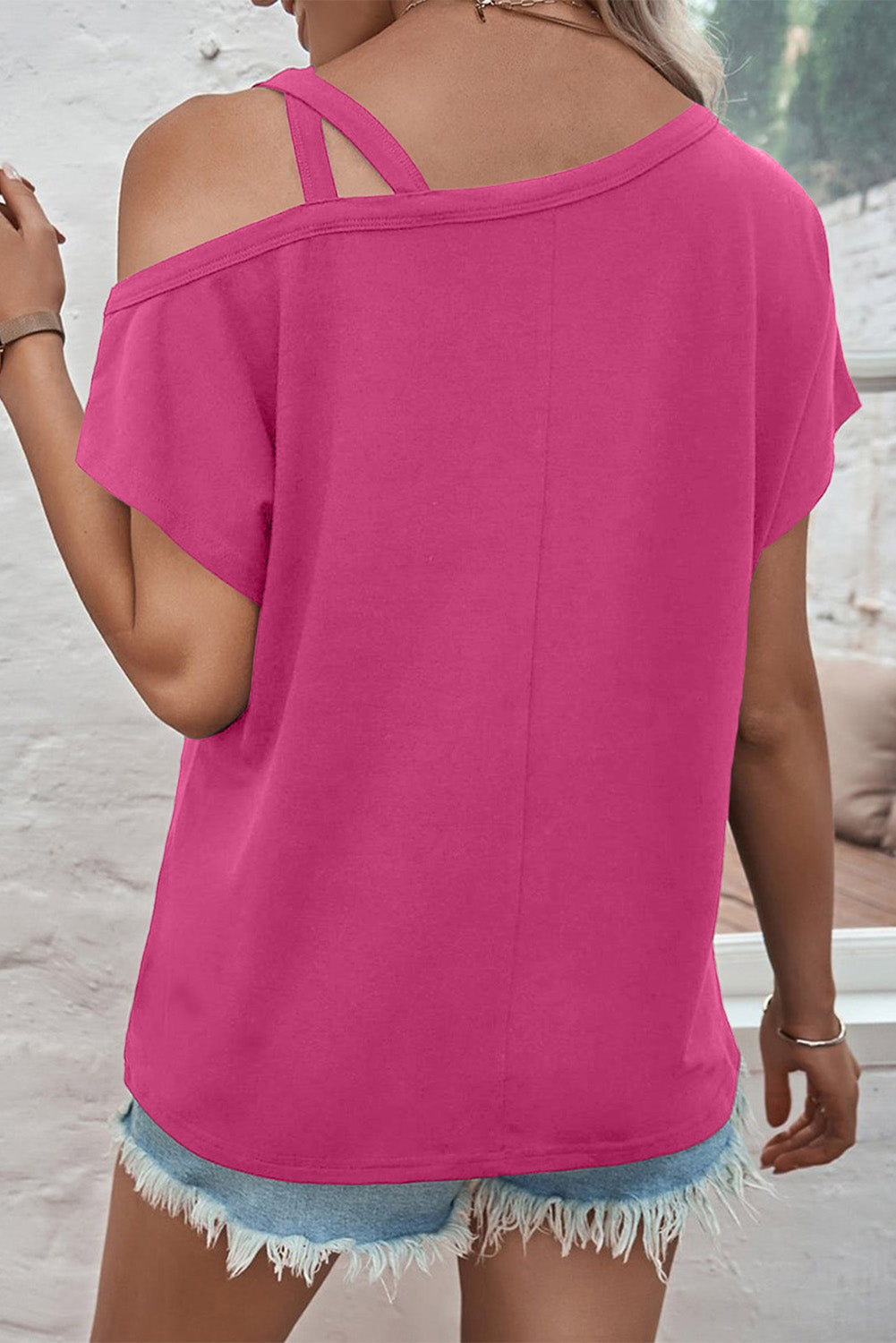 Black One Shoulder Long Sleeve Shift Blouse