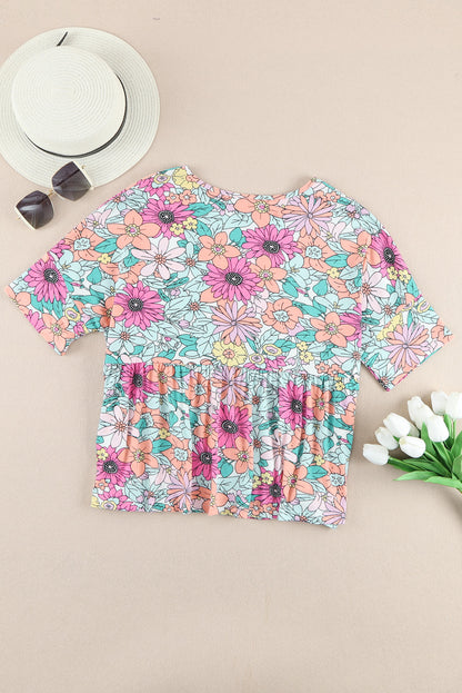 Multicolor Flower Print Pocketed Drawstring Waist Wide Leg Pants