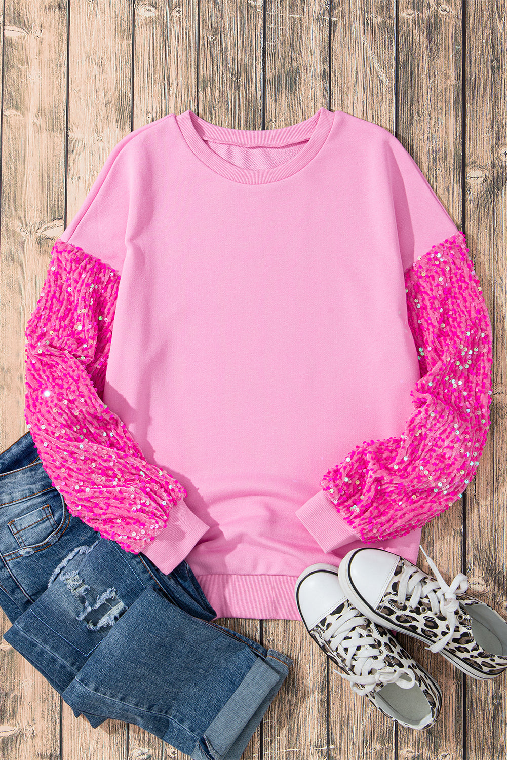 Pink Plus Size Sequin Sleeves Nutcracker Graphic Sweatshirt