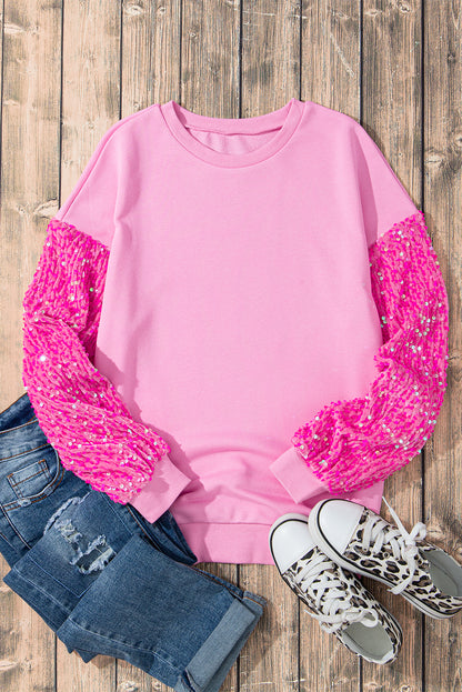 Pink Plus Size Sequin Sleeves Nutcracker Graphic Sweatshirt