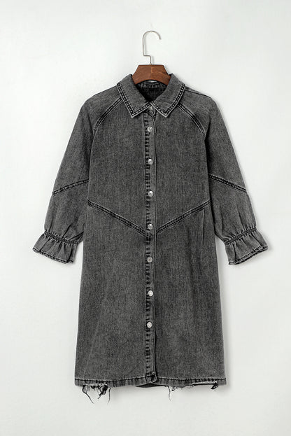 Gray Sequin Nutcracker Graphic Long Sleeve Shirt Denim Dress