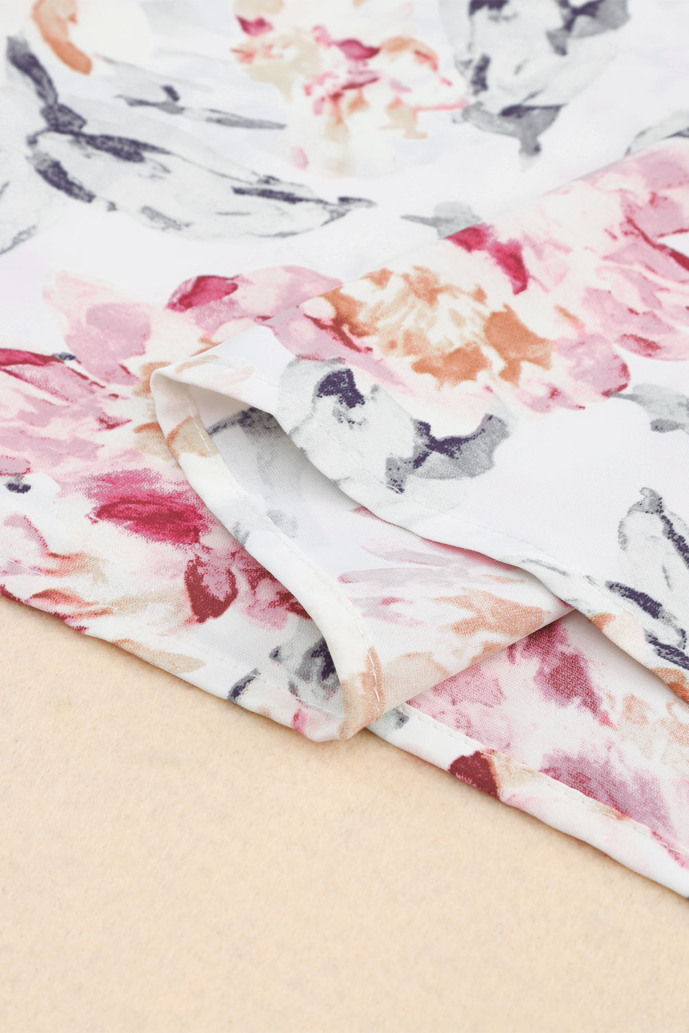 White Floral Patchwork Ribbed Maxi Dress with Pockets