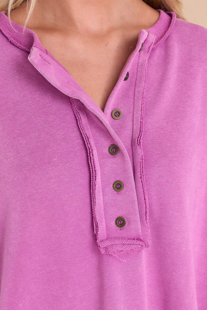 Green Oversized Exposed Seam Henley Sweatshirt