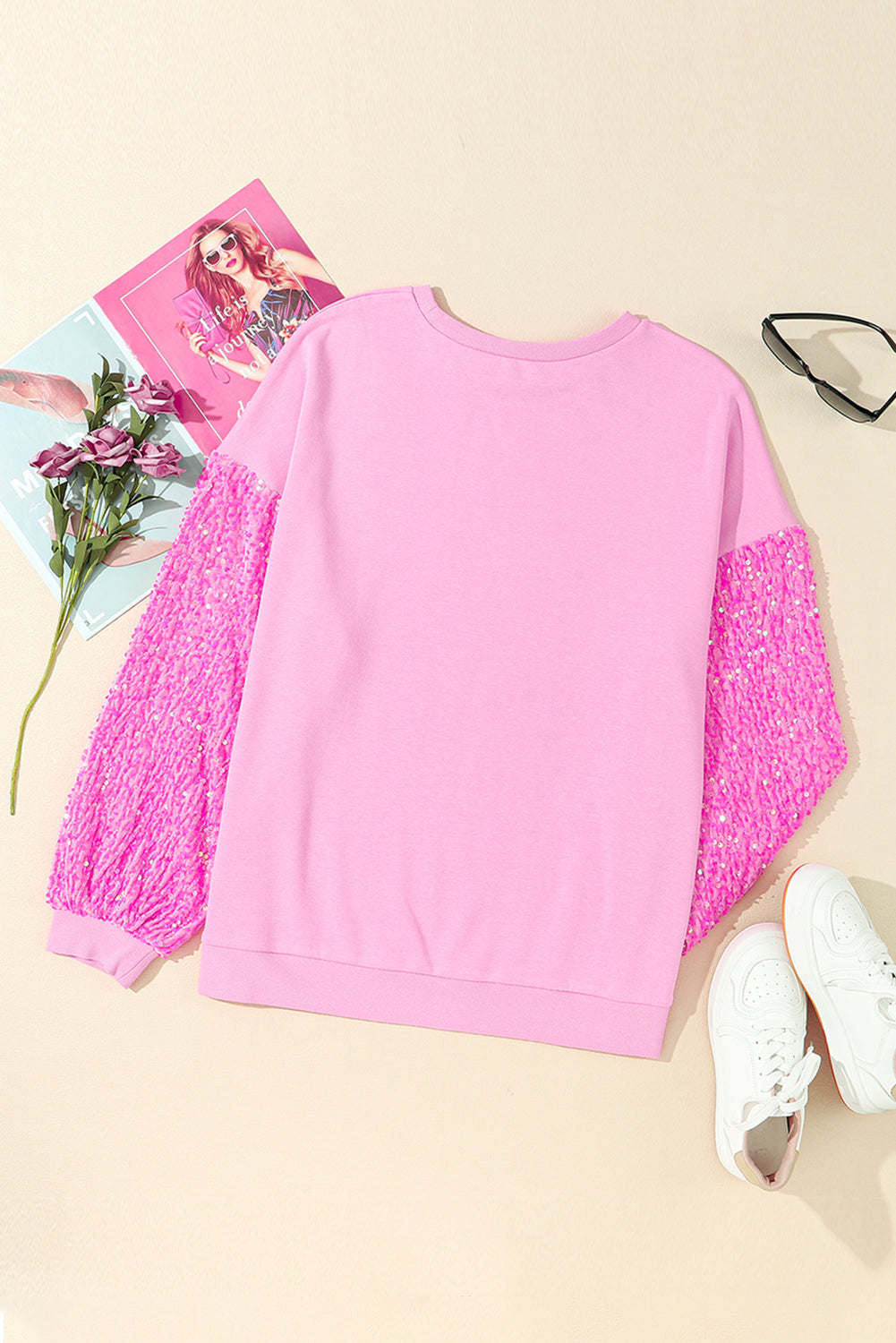 Pink Plus Size Sequin Sleeves Nutcracker Graphic Sweatshirt