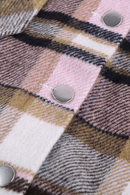 Navy Blue Plus Size Plaid Flap Pocket Shacket