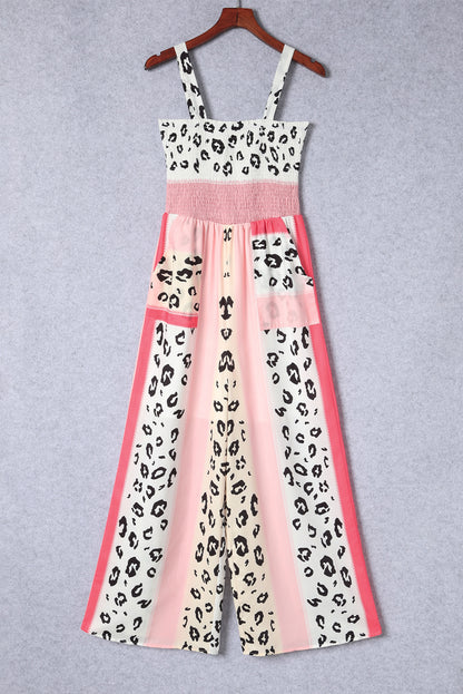 Orange Leopard Color Block Sleeveless Smocked Fit Flare Dress