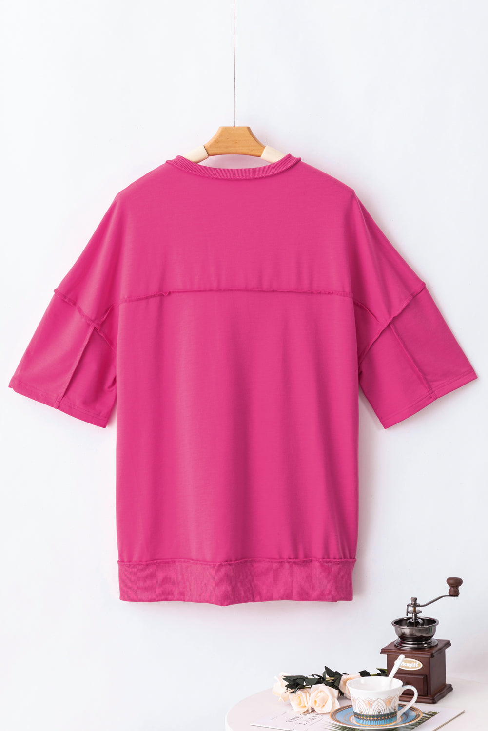 Black Drop Shoulder Henley Buttons Sweatshirt