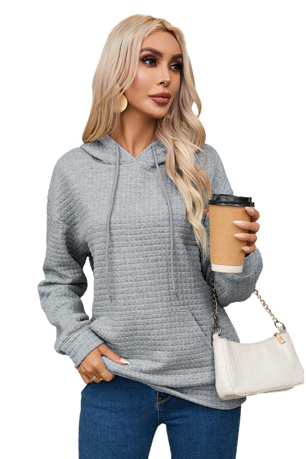White MERRY AND BRIGHT Lattice Texture Hoodie