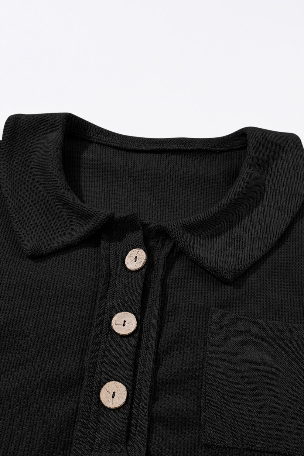 Brown Waffle Knit Buttoned Long Sleeve Top