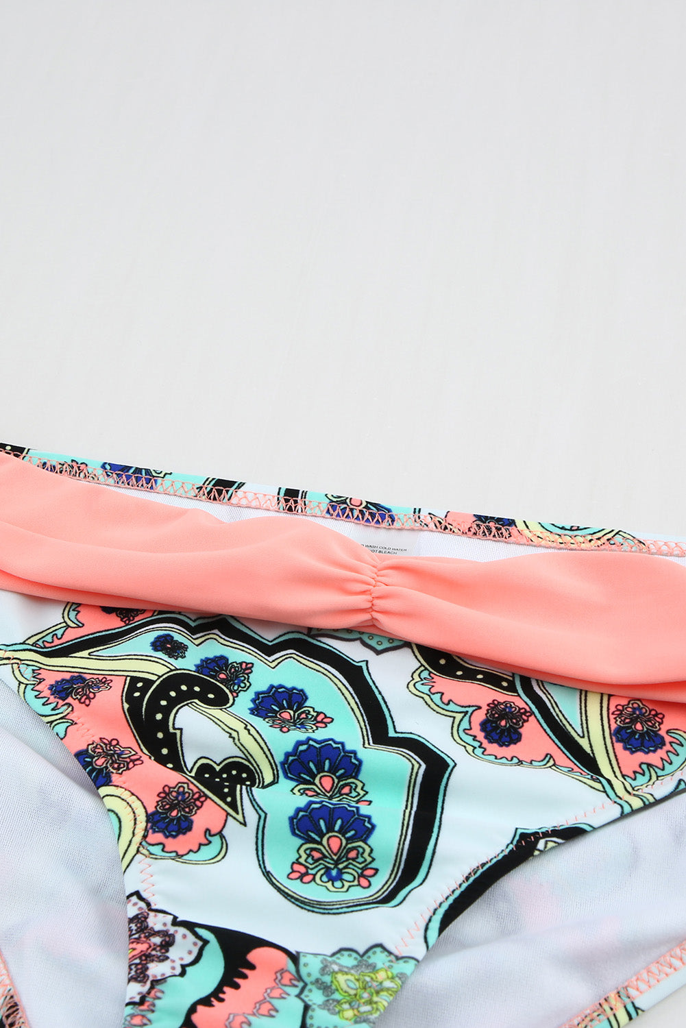 Sky Blue Geometric Padded Gather Push-up Bikini Set