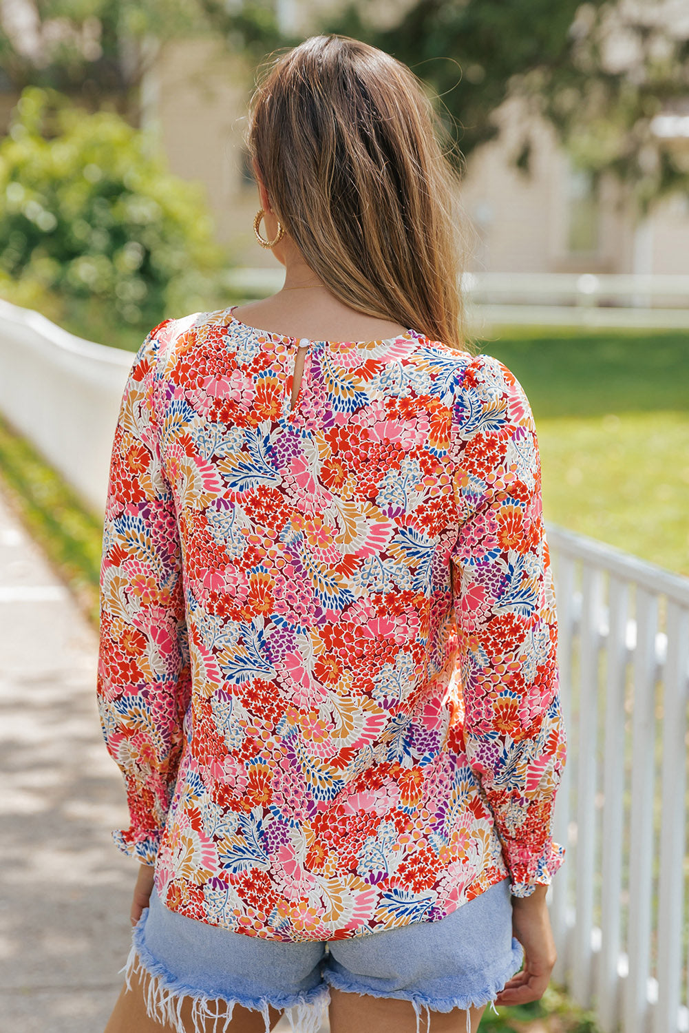 Multicolor Gorgeous Floral Print Tie V Neck Ruffle Dress