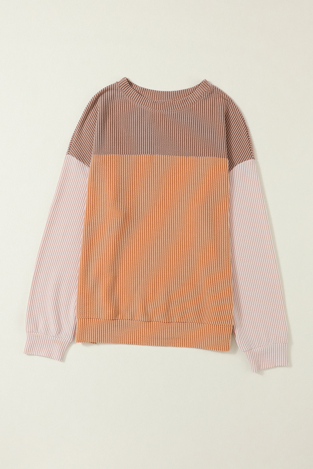 Mineral Red Plus Size Ribbed Colorblock Long Sleeve Top