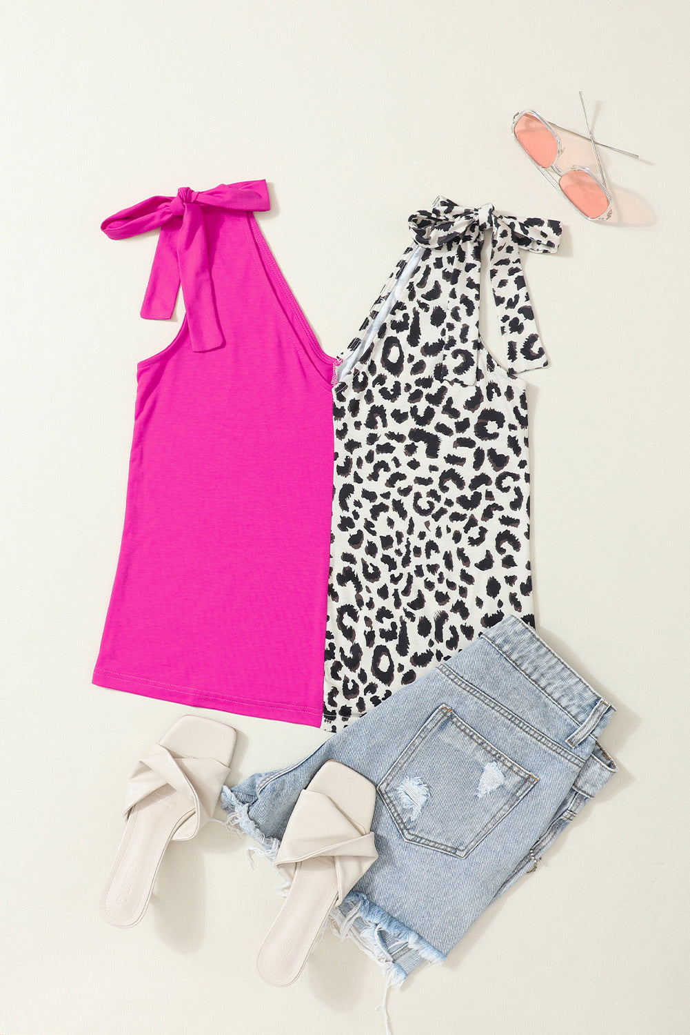 Black Contrast Solid Leopard Short Sleeve T-shirt Dress with Slits