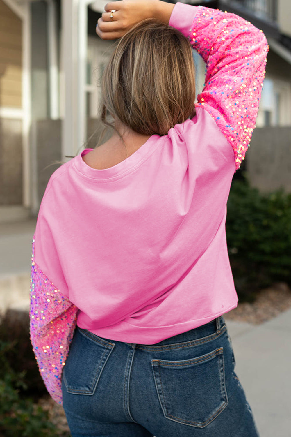 Pink Plus Size Sequin Sleeves Nutcracker Graphic Sweatshirt