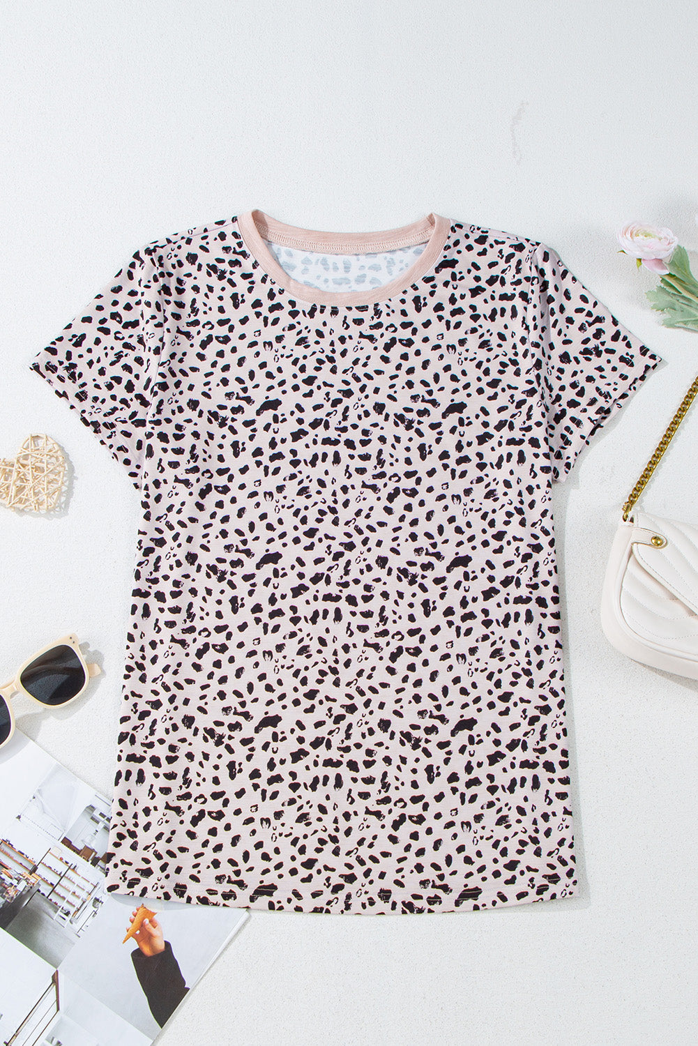 Animal Spotted Print Round Neck Long Sleeve Top