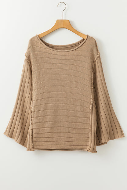 Black Exposed Seam Ribbed Knit Dolman Top