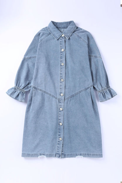 Gray Sequin Nutcracker Graphic Long Sleeve Shirt Denim Dress