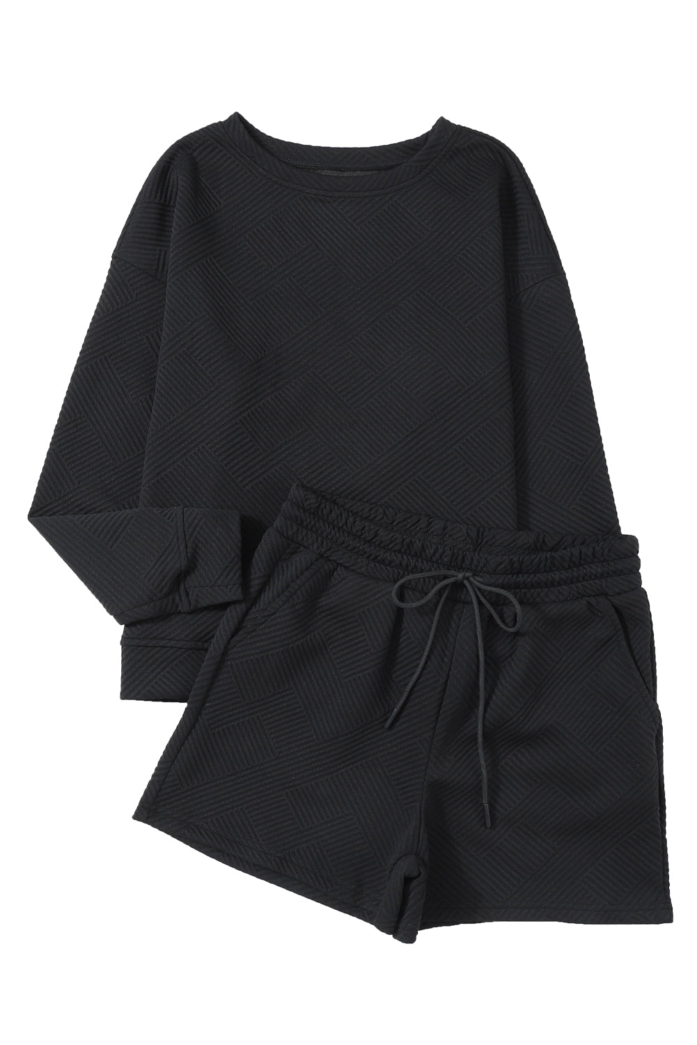 Black Ultra Loose Textured 2pcs Slouchy Outfit