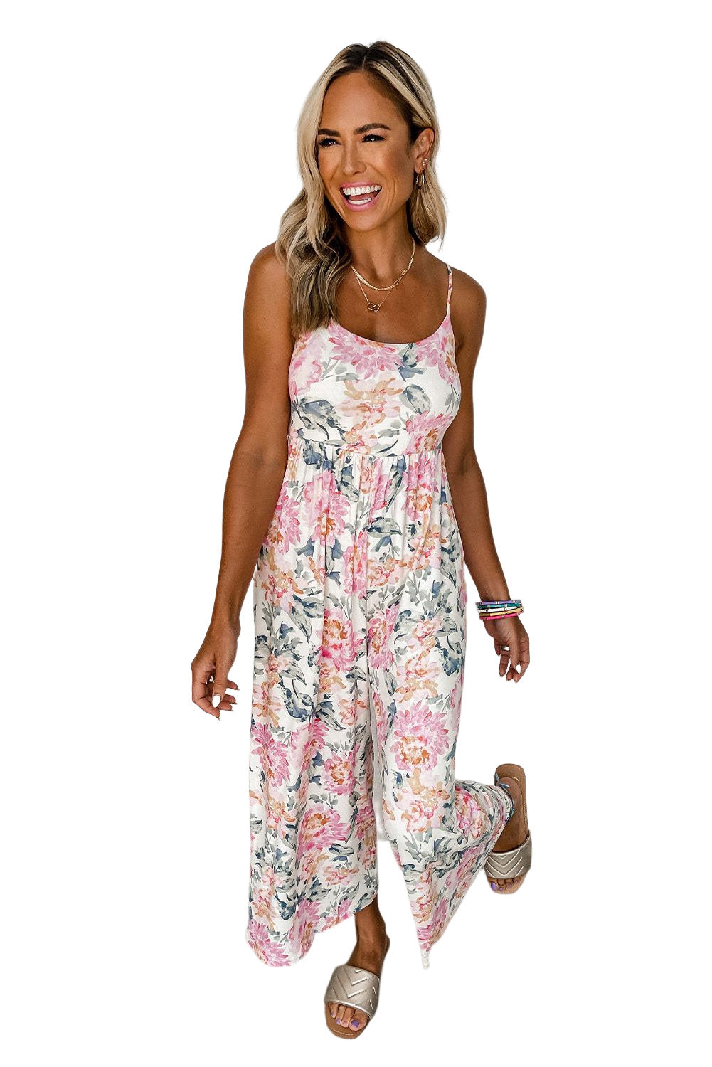 White Floral Patchwork Ribbed Maxi Dress with Pockets