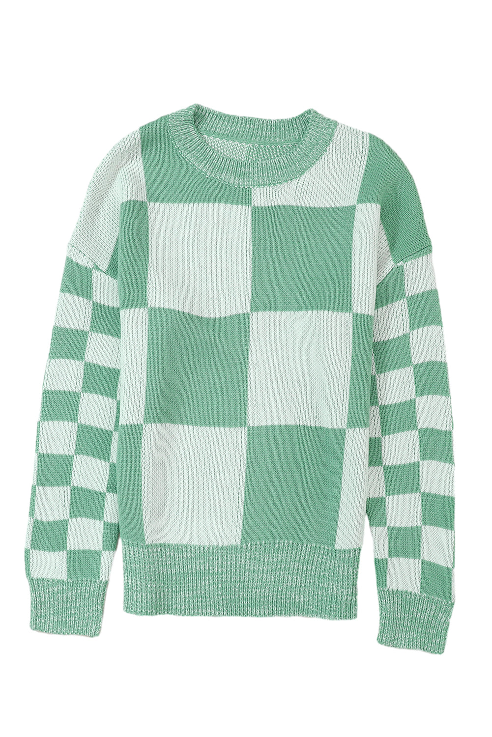 Medium Grey Checkered Print Drop Shoulder Sweater