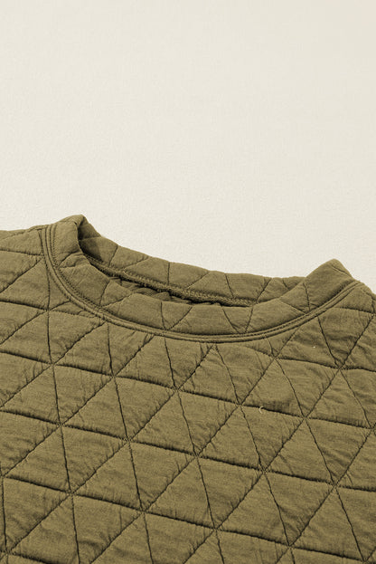 Coffee Solid Color Quilted Kangaroo Pocket Hoodie