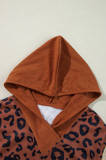 Chestnut Contrast Sleeves Patchwork Colorblock Hoodie