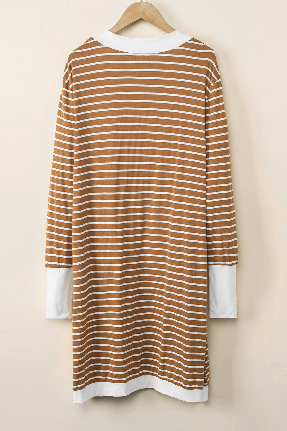 White Striped Side Pockets Open Front Cardigan
