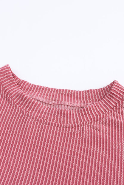 Mineral Red Plus Size Ribbed Colorblock Long Sleeve Top