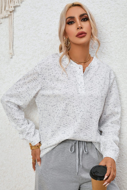 Gray Slouchy Heather Rib Knit Long Sleeve Henley Top
