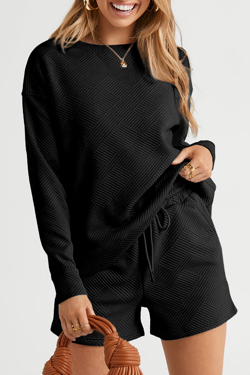 Black Ultra Loose Textured 2pcs Slouchy Outfit