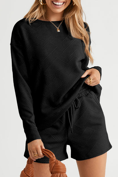 Black Ultra Loose Textured 2pcs Slouchy Outfit