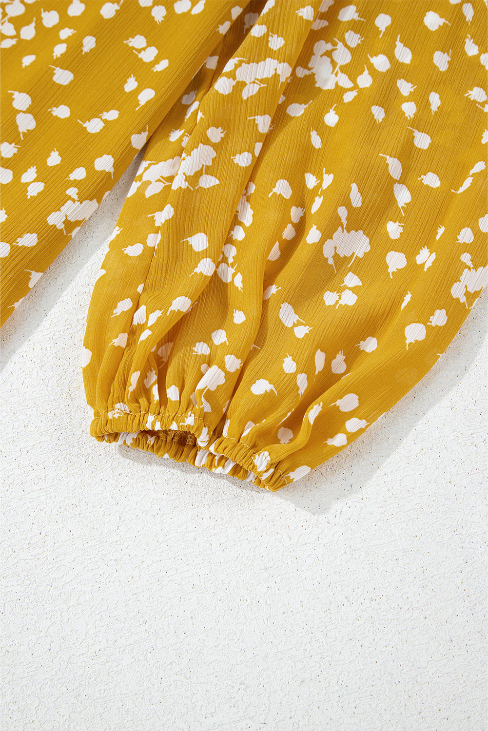 Yellow Split Neck Fall Printed Crinkled Blouse